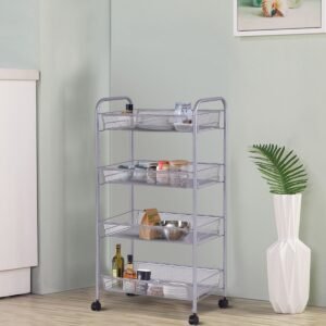 Black/Gray 4 Tier Storage Rack Trolley Cart-Black – Color: Black