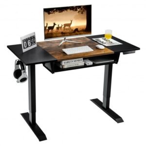 48 Inch Electric Sit to Stand Desk with Keyboard Tray-Rustic Brown – Color: Rustic Brown