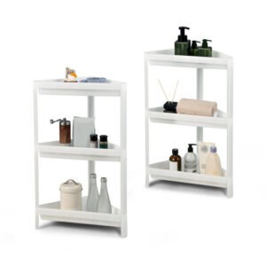 2 Pack 3-Tier Detachable Floor Corner Shower Shelf with Drainage Holes-White – Color: White