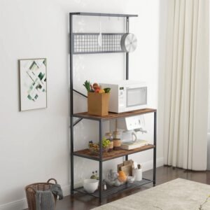 Modern Metal Wood 4-Shelf Kitchen Baker’s Rack Microwave Stand