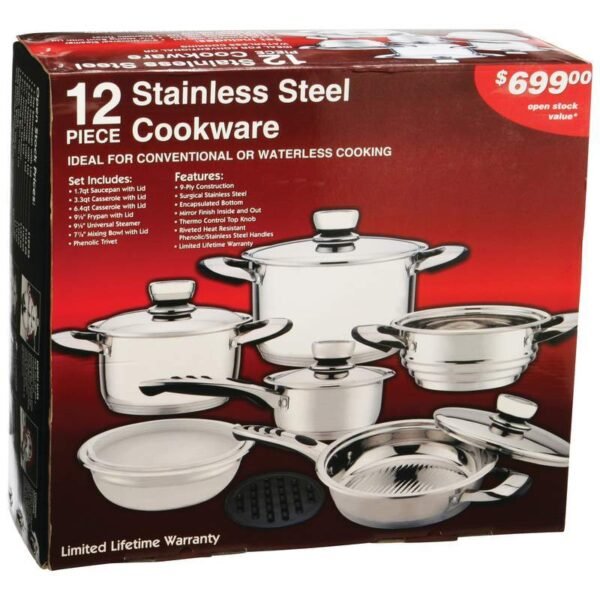 12pc 9ply ss cookware w/trivet - Image 4