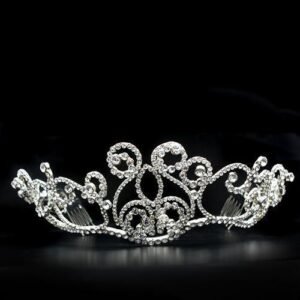 LO2113 – Imitation Rhodium Brass Tiaras & Hair Clip with Top Grade Crystal  in Clear