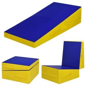 Folding Incline Mat Slope Cheese Gymnastics Gym Exercise Yellow – Color: Yellow