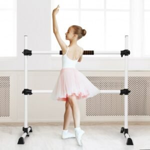 4 Feet Portable Ballet Barre with Adjustable Height-Gray – Color: Gray