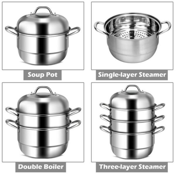 3 Tier Large Stainless Steel Steamer Cookware Set - Image 3