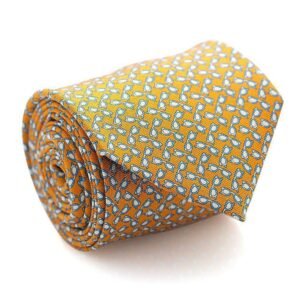 Davidoff Neckties For Men Hand Made Italian Silk Neck Tie – Orange With Blue Sunglasses Pattern