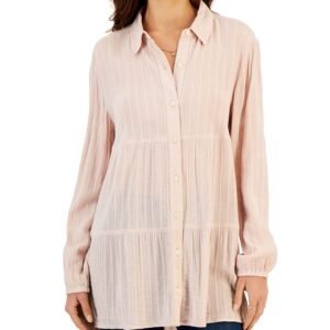 Petite Tiered Button-Front Long-Sleeve Shirt