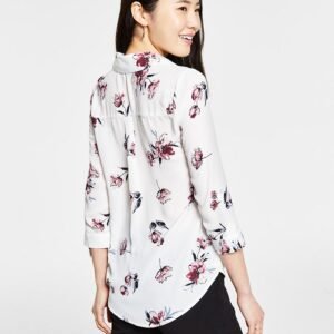 Juniors’ Floral-Print Collared Shirt