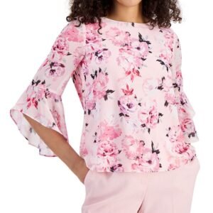 Women’s Floral-Print Ruffled-Sleeve Boat-Neck Top