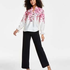 Women’s Ruffled-Neck Floral-Print Top
