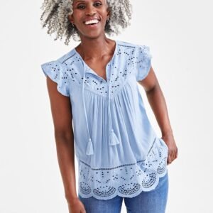 Women’s Mixed-Media Lace-Trimmed Top