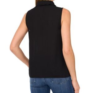 Women’s Embroidered-Placket Collared Sleeveless Blouse