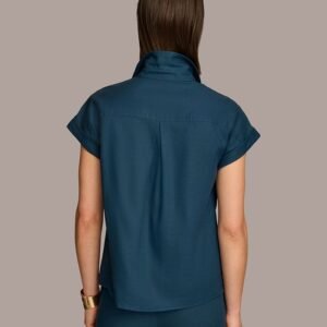 Women’s Short-Sleeve Linen-Blend Collared Shirt